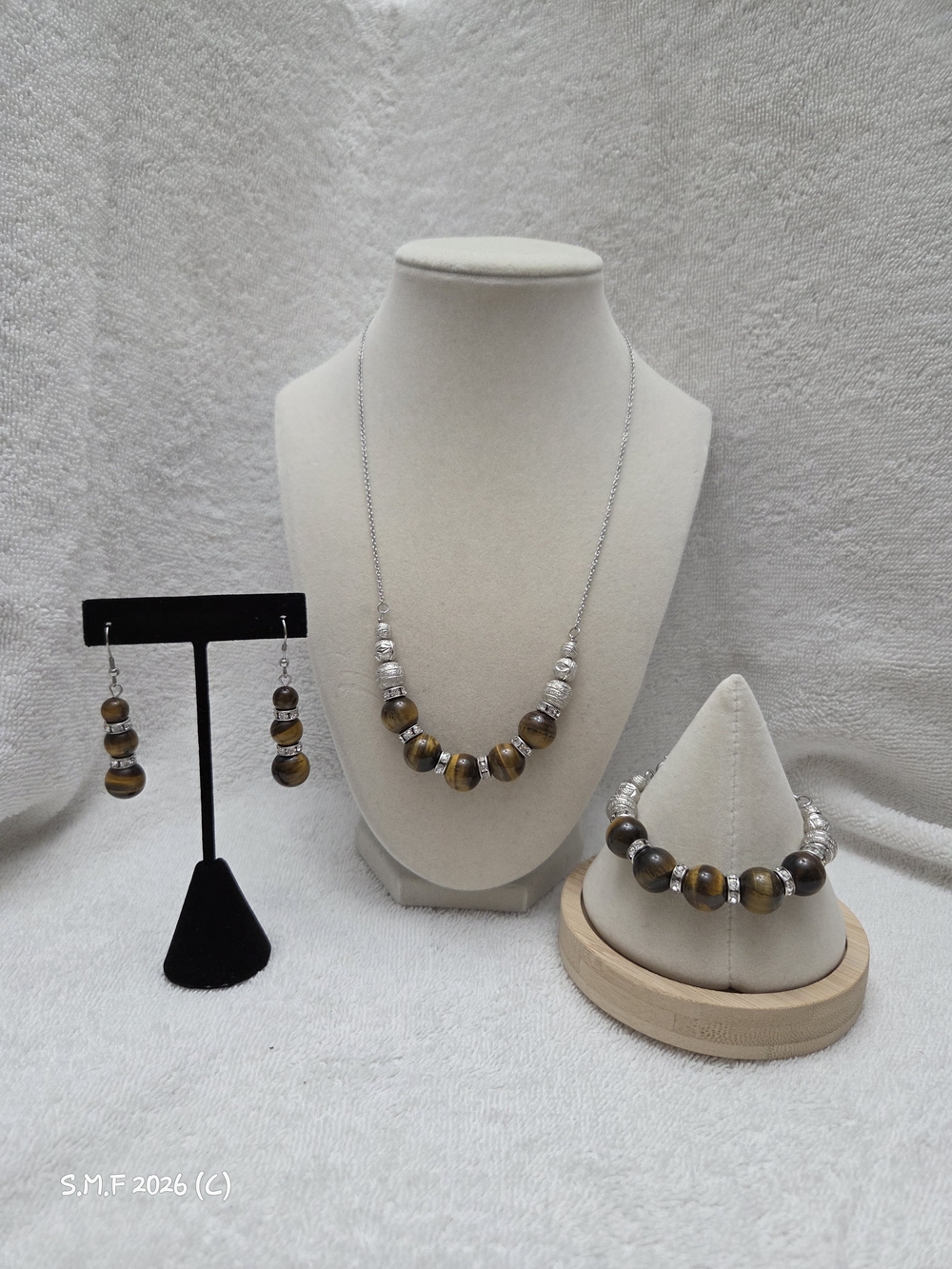 South African Tigers Eye & Austrian Crystal Necklace, Bracelet & Earring Set